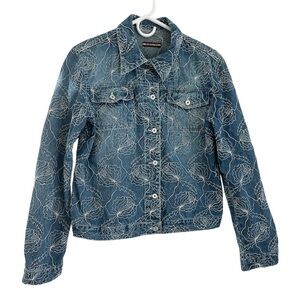 Byblos Blu Vintage Denim Camellia Embroidered Floral Jean Jacket 10